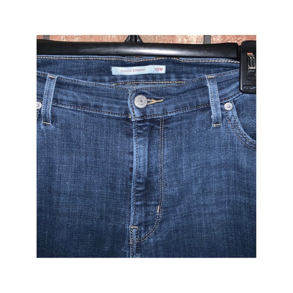 Levis Classic Straight Jeans Womens Dark Wash Blue Denim Stretch Mid Rise 18W - Picture 2 of 5